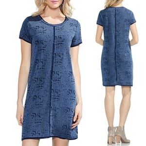 VINCE CAMUTO Burnout Blue T-Shirt Dress Scoop Neck Casual Size XS Mini